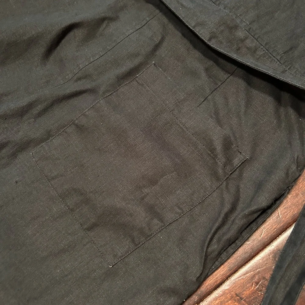 Everlane Black Linen Button-Front Short Sleeve Jumpsuit with Tie Waist